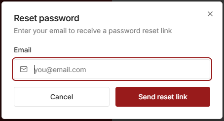 "I forgot my password" form with the e-mail field