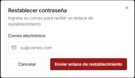Formulario "Olvidé mi contraseña" con el campo de correo
