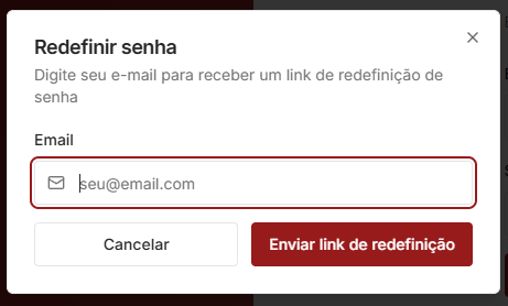 Formulário "Esqueci minha senha" com o campo de e-mail